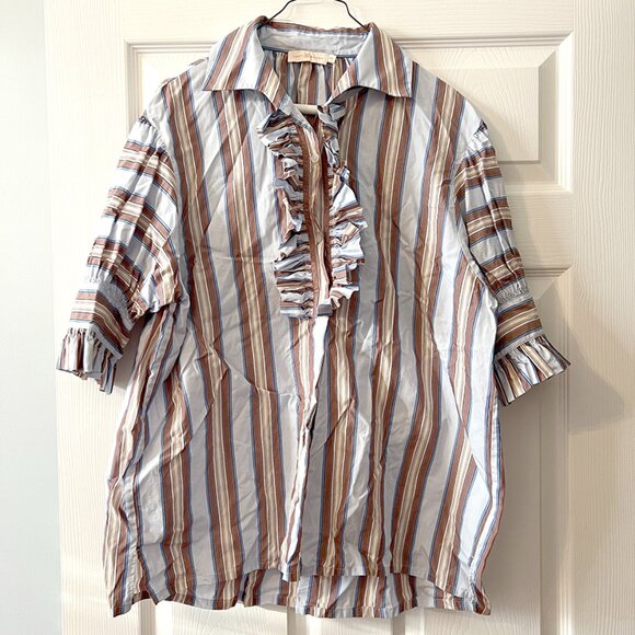 Tory Burch Ruffle Puff Sleeve Shirt - Size M - Picture 2 of 5